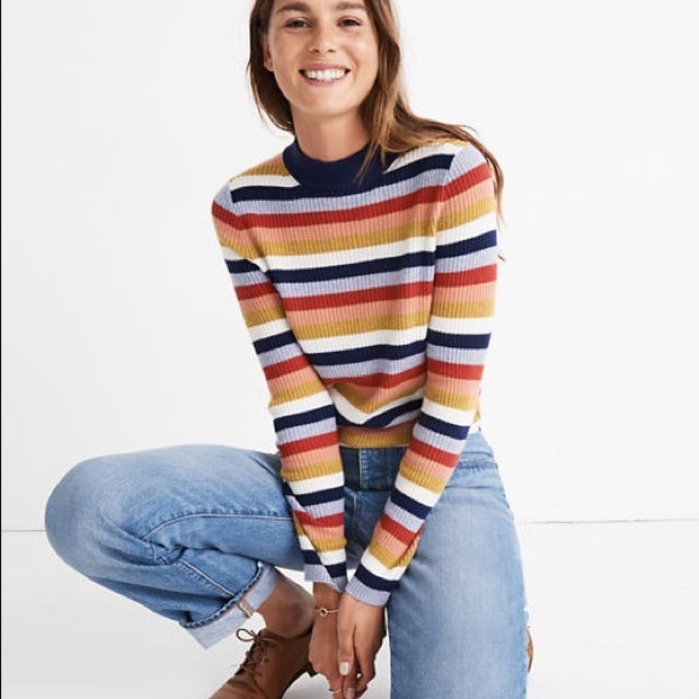 Madewell Stripe Mockneck Pullover Sweater